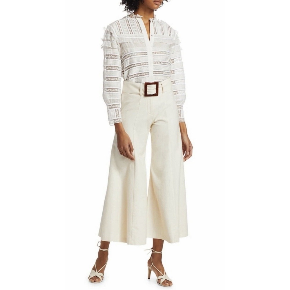 Alexis Markos Pants Womens XS Cream High Rise Wide Leg Cropped